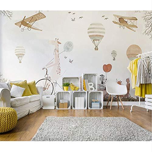 Lovemq Canguro Avión Globo 3D Etiqueta De La Pared De Dibujos Animados Para Niños Habitación Bebé 3D Papel Pintado De La Pared Mural De Papel Decoración De Pared-360X250Cm