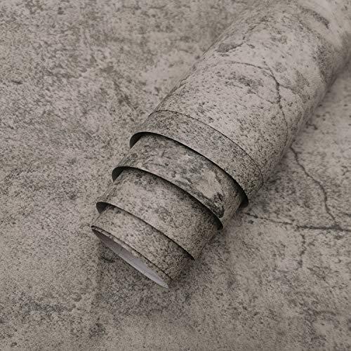 TOTIO Papel pintado con textura de hormigón industrial, diseño retro de cemento gris 15.75 x 118.11 pulgadas, autoadhesivo