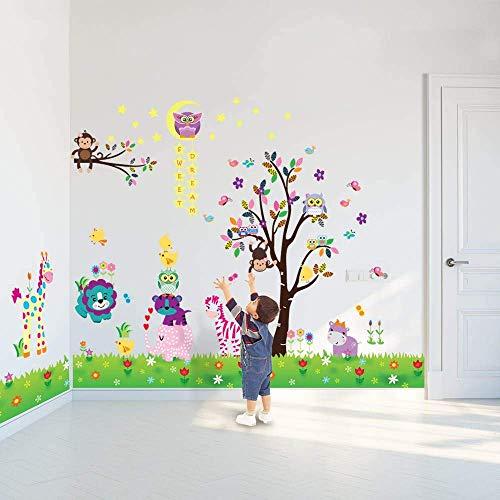 Walplus Adhesivos de pared Feliz Animales Búho Árbol Pegatinas pared vinilo decoración hogar bricolaje Living Oficina Dormitorio Decor papel pintado HABITACIÓN INFANTIL REGALO, Multicolor