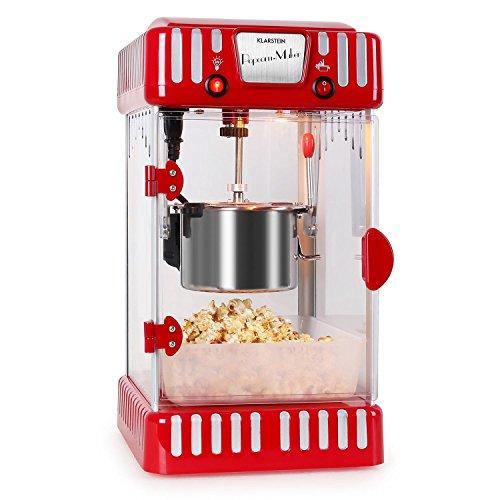 Klarstein Volcano máquina de palomitas (diseño retro años 50, 300 W, agitador extraíble, ventana panorámica, iluminación interna, cerradura magnética, olla acero inoxidable) - rojo