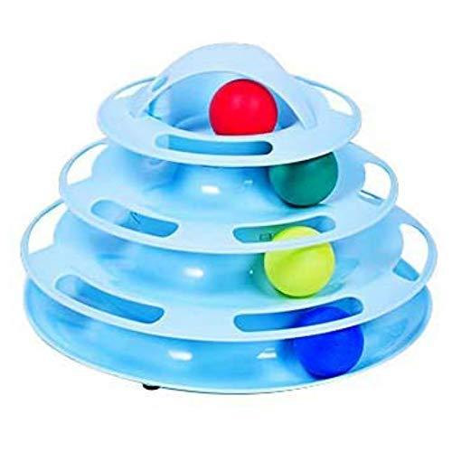 Juguete Gato Interactivo Juguetes para Gatos con Diseño Torre con 4 Pelotas de 4 Niveles Antideslizante y facil de Desmontar Divertido (Azul)