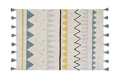 Lorena Canals – Alfombra Natural Azteca Grande, Lavable, de algodón, Color Azul Vintage (140 x200 x 30 cm)