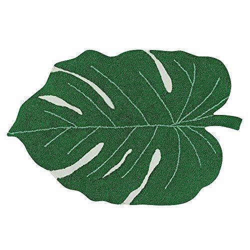 Lorena Canals Alfombra Lavable de Hojas Monstera, algodón, Verde, 120 x 160 x 30 cm