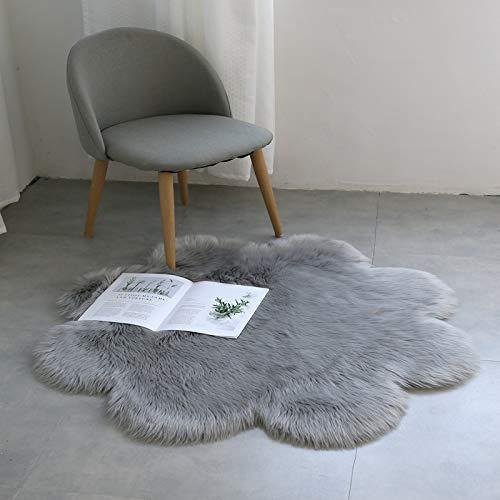DQMEN Piel de Cordero Oveja/Sheepskin Rug Cordero, imitación mullida Alfombras imitación Piel sintética Deko Piel,para salón Dormitorio baño sofá Silla cojín (F,Gris, 45 X 45 CM)