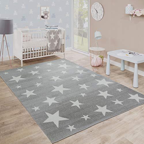 Moderna Alfombra Pelo Corto Estrellas Habitación Infantil Estampado Gris Blanco, tamaño:80x150 cm