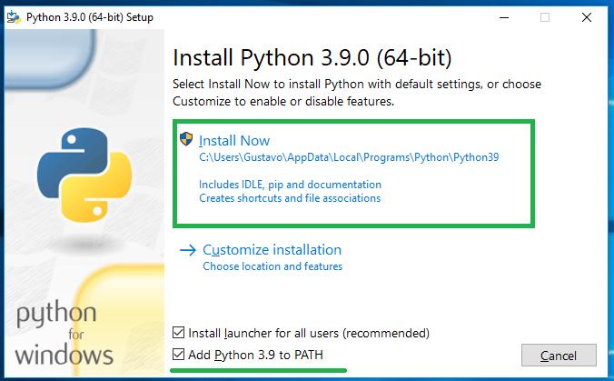 Configuración de instalación de Python en Windows
