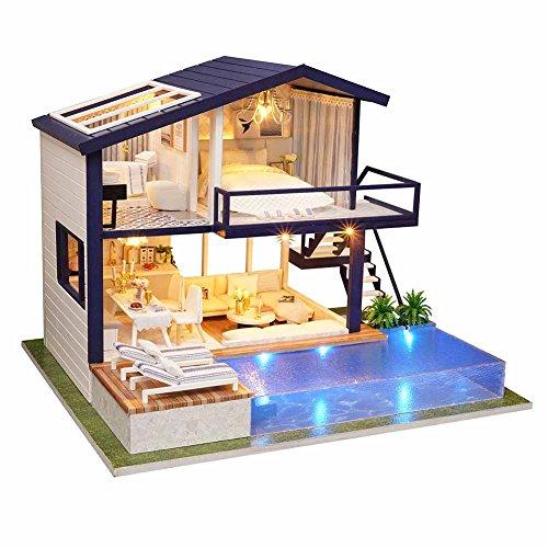 Zebroau Kit de casa de muñecas de madera DIY Dollhouse, Casas De Muñecas Con Muebles Luz LED Y Música, Niñas Niños Vacaciones Regalos de cumpleaños(sin cubierta antipolvo)