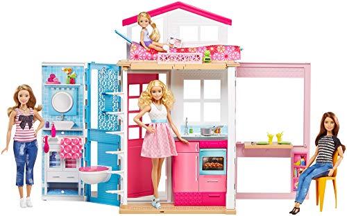 Mattel DVV48 Barbie - Casa con Muñeca y Accesorios, Dos Pisos, Plegable, Multicolor, Color/Modelo Surtido