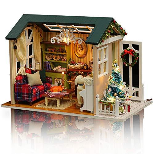 GuDoQi Casa De Muñecas, Manualidades Adultos, Casas para Construir en Miniature, DIY Kit de Casa de Muñecas en Miniatura de Madera 3D con Muebles Y Música, Luz Led, Casa de Vacaciones de Ensueño