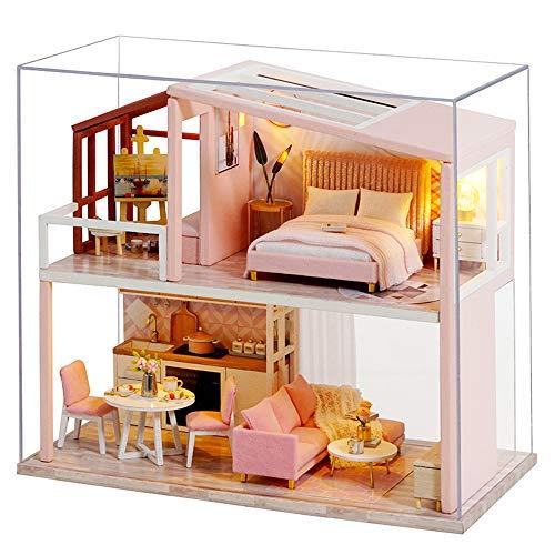 CUTEBEE Miniatura de la casa de muñecas con Muebles, Equipo de casa de muñecas de Madera DIY, más Resistente al Polvo y el Movimiento de música