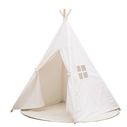 Tienda tipi Small Boy con una ventana de lona de algodón puro, premontado, para niños, color blanco