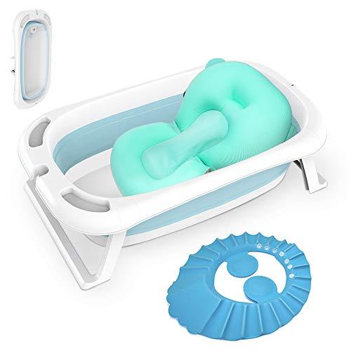ZEHNHASE Bañera Plegable Bebé, bañera para bebés con cama de seguridad y ranura de almacenamiento, con termómetro y Tapa de agua