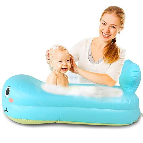 jerryvon Bañera Hinchable Bebé Plegable de Ballena con Sensor de Temperatura Juguetes de Agua Playa Baño Piscina Viaje Platos de Duchas Bañera Inflable Plastico Regalos para Niños Niñas 6+ Meses