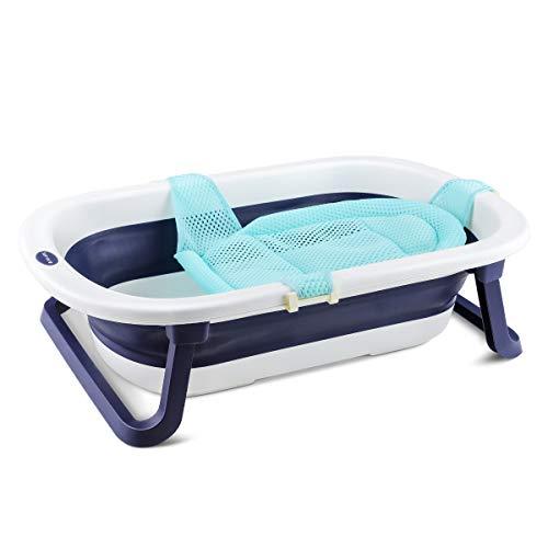 Navaris Bañera plegable para bebés - Bañera 78 x 48 x 20 cm con asiento para niños recién nacidos - Soporte adaptable - 0 a 36 meses