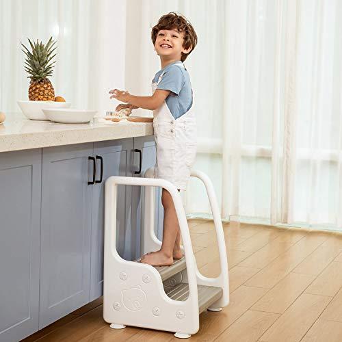 Mangohood En pie Aprendizaje Torre Cocina Ayudante Dos Step Stool Escabel con Manejas Bebé Niños pequeños Baño Orinal Formación Paso Taburete (Gris)