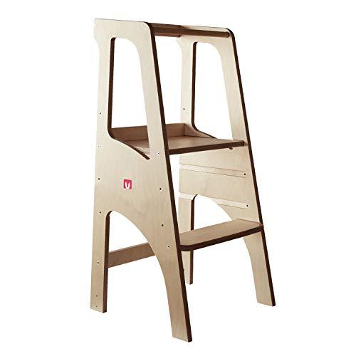 Bianconiglio Kids ® EVO 2019 Torre de Aprendizaje Montessori Acabado Transparente, Madera Vista, Regulable en Altura (Solo Madera Natural)