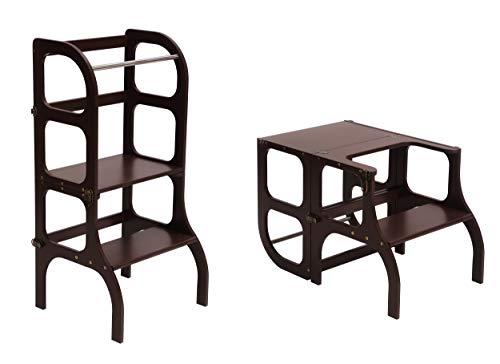 Descapotable Torre de Aprendizaje/Mesa StenSit, all-in-one, Montessori learning tower - MARRON/antique BRASS clasps