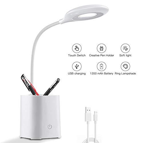 HyAdierTech LED Escritorio, Lámpara de Protección Ocular con Portalápices, 3Niveles de Brillo, Lámparas de Mesa Plegable Luz, Control Táctil y Rotación de 360° para Oficina, Hogar, Estudio y Trabajo