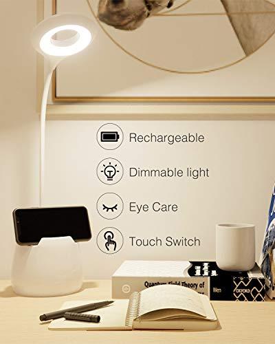Lámpara Escritorio LED, Flexo LED escritorio, 3 Niveles de Brillo Panel Táctil Luz Flexo de Escritorio, Lámpara de Mesa Regulable Cuidado Ocular con puerto de Carga USB LED- Luz Lectura Lámpara