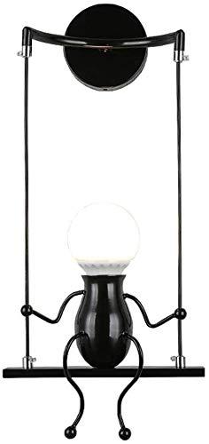 FSTH Creativo Lámparas de Pared Simple Fashion Doll Swing Lámpara de Pared Moderna Apliques de Pared Metal Lámpara de Pared para Dormitorio, Escalera, Pasillo, Restaurante, Cocina E27 (Negro)