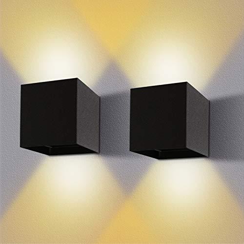 LEDMO 2 Pcs 12W Aplique pared LED Blanco Cálido 3000K 1000lm Lampara de pared Interior/Exterior Impermeable IP65 Ángulo ajustable Lámpara Pared Negro