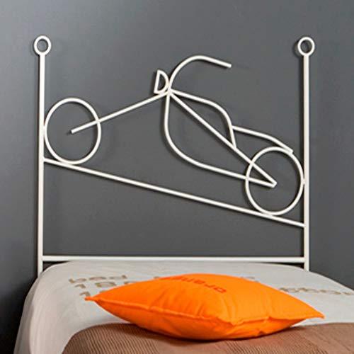 Dfierro Moto Cabecero de forja, 90 cm, Metal, Blanco, Cama 80/95 (Twin), 95.0x4.0x128.0 cm