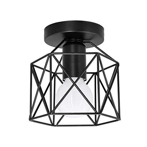 Artpad Vintage Loft Jaula de hierro negro Lámpara de techo LED 5W Luz de metal nórdico con luz blanca para cocina Dormitorio Balcón Barra de pasillo E27 Luminaria de techo geométrica
