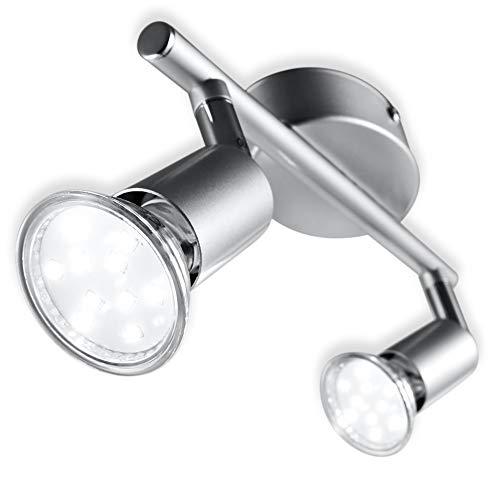B.K.Licht - Lámpara de techo con 2 focos LED GU10, focos ajustables y giratorios para interiores, de luz blanca cálida, 3W y 250 lúmenes, 3000K, forma recta en barra, color titanio
