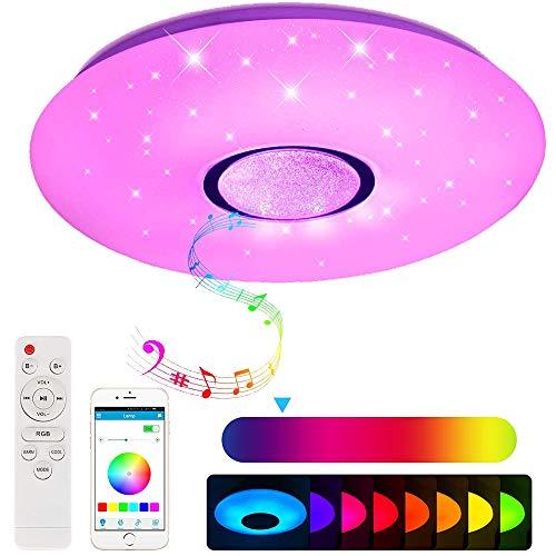 Lámpara LED de techo con altavoz Bluetooth, control por aplicación para smartphone, intensidad regulable, música RGB y blanco hasta blanco cálido 2700-6500 K, lámpara redonda empotrada