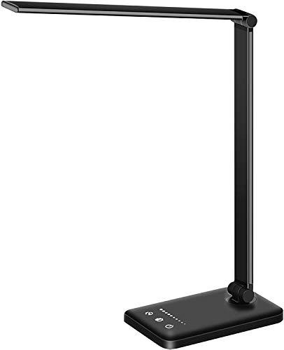 Lámpara Escritorio LED, Flexo de Escritorio, La luz natural protege los ojos, Lámpara de mesa regulable con puerto de carga USB, 5 Modos, 10 Niveles de Brillo,Temporizador de 30/60min, negro