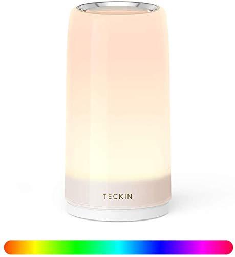 Lampara Mesilla de Noche,Luz Nocturna LED,Lámpara de Mesa,Control Tactil,Regulable,TECKIN Lámpara de Tabla de Decoración con Modo RGB y Luz Blanca Caliente,256 Luces de Color