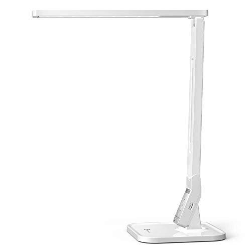 Lámpara Escritorio Usb LED TaoTronics Flexo de Escritorio (4 Modos, 5 Niveles de Brillo, USB 5v/1A para cargar, Temporizador de 60min) para Leer, Estudiar, Cuidado de ojos, Color Blanco
