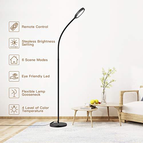 dodocool Lámpara de Pie,Control Remoto y Control Táctil, 4 Tipos de Color,6 Modos,360°Flexible,Ajustada sin EscalonesLámpara de Pie LED,Minimalista,Bajo Consumo,Sala/Dormitorio/Leer/Luces de Piano.