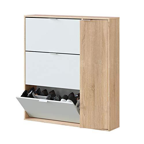 Habitdesign Mueble Zapatero 4 Puertas, Modelo Class, Acabado en Roble Canadian y Blanco Artik, Medidas: 106 cm (Largo) x 115 cm (Alto) x 22 cm (Fondo)