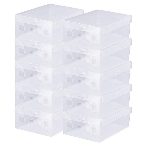 BUZIFU Cajas de Zapatos Transparentes, 20 unids Cajas Plastico Zapatos, Caja para Zapatos Apilable, hasta La Talla 42, Caja para Guardar Calzado de Muchos Tipos, Zapatillas, Tacones, Botas Cortas