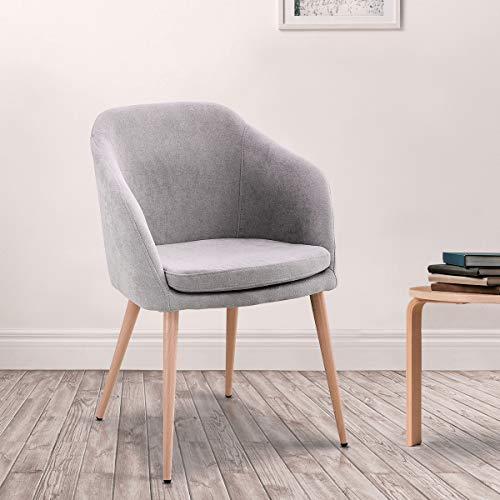 Mc Haus LARA - Sillón Butaca Salón de color Rosa palo, Silla Butaca Comedor Dormitorio Tapizado en tela y Acolchado, Asiento cómodo de diseño Nórdico y patas de metal efecto Madera 51,5x61x85cm