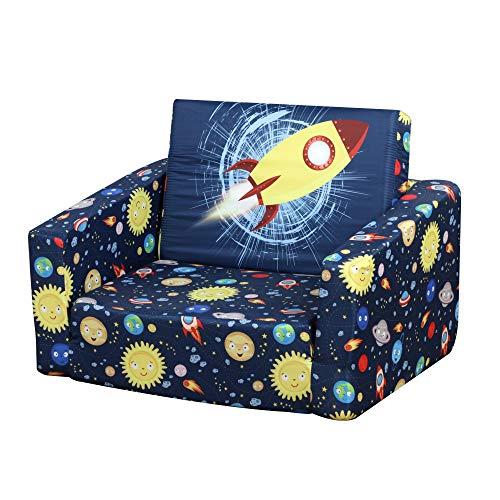 HOMCOM Sillón Infantil 2 Modos de Uso Extensible Ergonómico Funda Lavable Mini Sofá para Niños +12 Meses Cómodo Asiento Acolchado Esponja 56x42x39 cm Azul