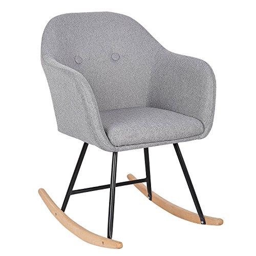 WOLTU Sillón Mecedora Lactancia Relax con Reposa Tapizado Reclinable Lino Pierna de Metal Corredor de Madera Gris Claro SKS04hgr