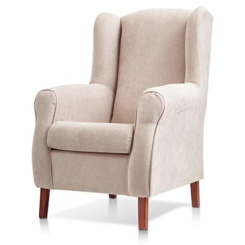 SUENOSZZZ-ESPECIALISTAS DEL DESCANSO Sillon orejero Carla (Sillon Lactancia) Sillón tapizado en Tela Antimanchas Color Beige. Sillon butaca para Dormitorio, Salon o habitacion de Bebe