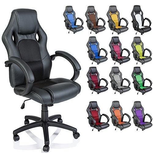 TRESKO Silla giratoria de oficina Sillón de escritorio Racing, silla Gaming ergonómica, cilindro neumático certificado por SGS (Negro/Negro)