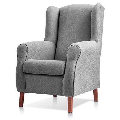SUENOSZZZ-ESPECIALISTAS DEL DESCANSO Sillon orejero Carla (Sillon Lactancia) Sillón tapizado en Tela Antimanchas Color Gris. Sillon butaca para Dormitorio, Salon o habitacion de Bebe
