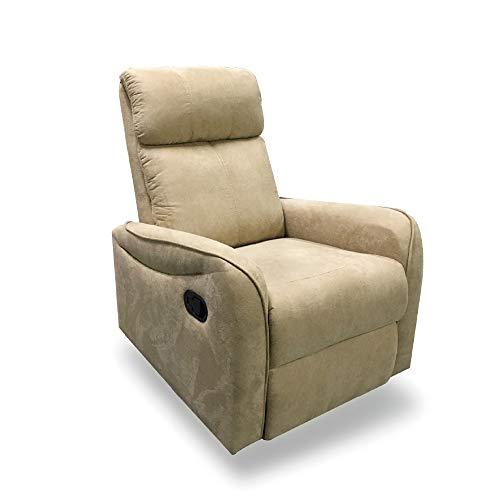 Don Descanso - Sillón Relax Reclinable Tela Padua Beige, Sillón con Reposapiés, Sistema de Apertura Push, Compacto, 2 Posiciones de Tumbada y Posición Cero. Butaca Reclinable hasta 150º. Fácil Montaje