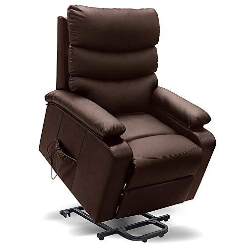 gridinlux. Sillón Relax Extra Acolchado Levanta Personas WENGUÉ Marrón. Elevación Automática con Mando, Reclinable, Masaje y Calor Lumbar. 8 Motores, 4 Zonas de Masaje, 5 Modos, Fácil de Limpiar