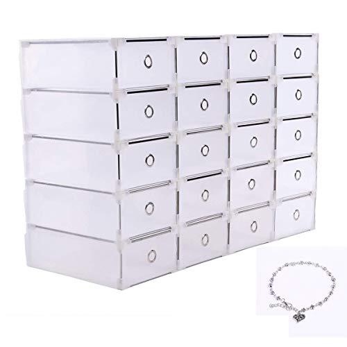 Yonntech 20pcs Cajas de Zapatos Plegables de Plástico Cajas Almacenaje plegable de plástico Cajón Organizador Transparente envase de la caja para zapatos Apilable Plegable Contenedor