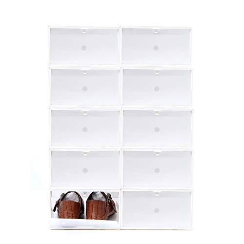 Sinbide 10 * Cajas para Zapatos Transparente Plástico, Cajas de Zapatos para Hombres y Mujeres, Organizador de Zapatos, Impermeable, Ahorra Espacio, Casa, Hogar, 34 * 22 * 13cm (Blanco)