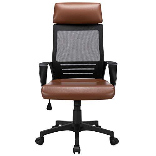 Yaheetech Silla Escritorio Ergonómica de Oficina con Reposacabeza de PU Silla Giratoria Altura Ajustable Sillón Gaming