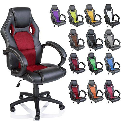 TRESKO Silla giratoria de oficina Sillón de escritorio Racing, silla Gaming ergonómica, cilindro neumático certificado por SGS (Negro/Rojo)