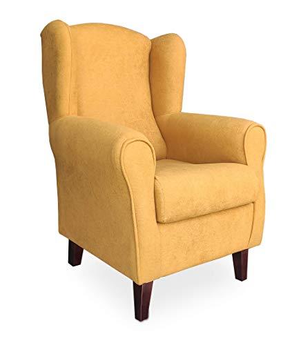 Gasten a gusto Sillón Butaca Orejera- Tela Anti-Manchas (Acualine), tamaño reducido para salón o Dormitorio. (Medidas : 103 * 74 * 78 cm.) para Ver la TV, Leer o Lactancia. Mostaza