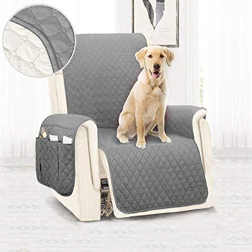 Ghopy Funda Sillón Relax Impermeable Funda Cubre Sofá Funda de Sofá Acolchado Funda para con Bolsillo,Protector de Sofá y Muebles con Banda Elástica (Gris)
