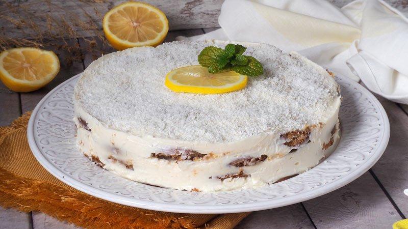 tarta de galletas, limon y coco sin horno muy facil